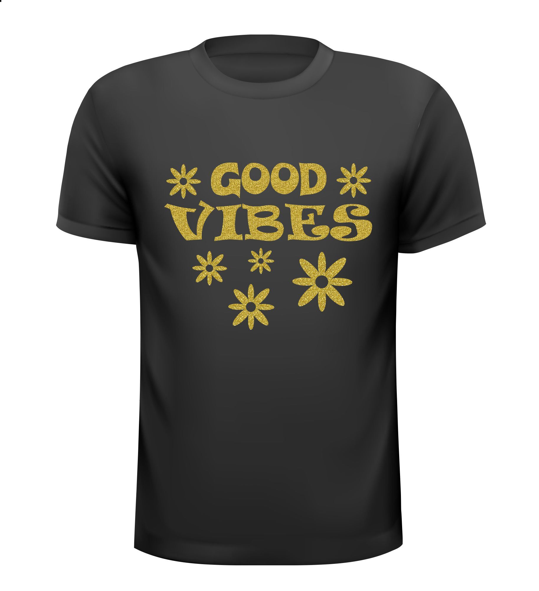 T-shirt good vibes glitter goud flower power