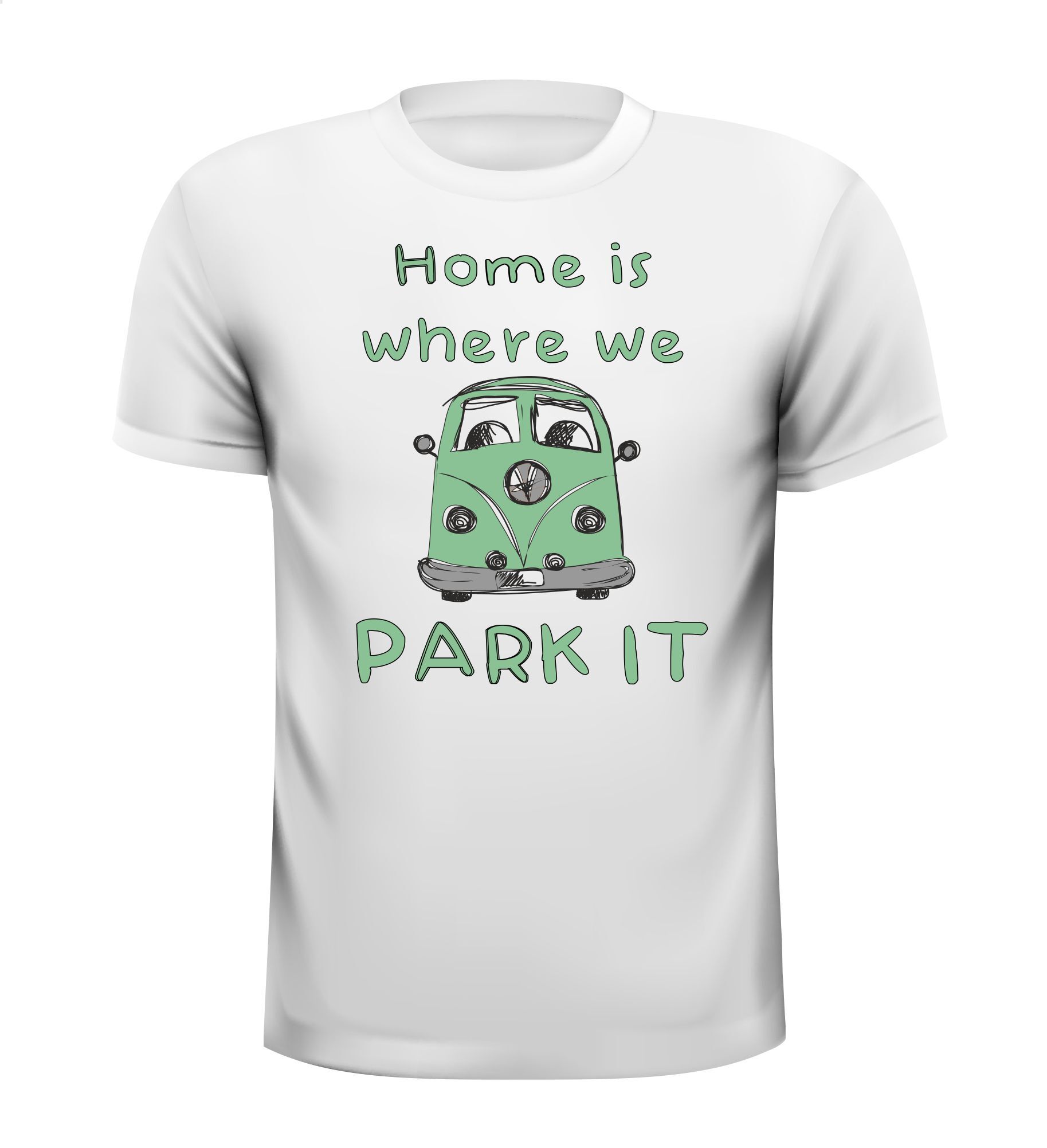 T-shirt voor liefhebbers volkswagen oldtimers  home is where we park the Volkswagen Transporter Oldtimer