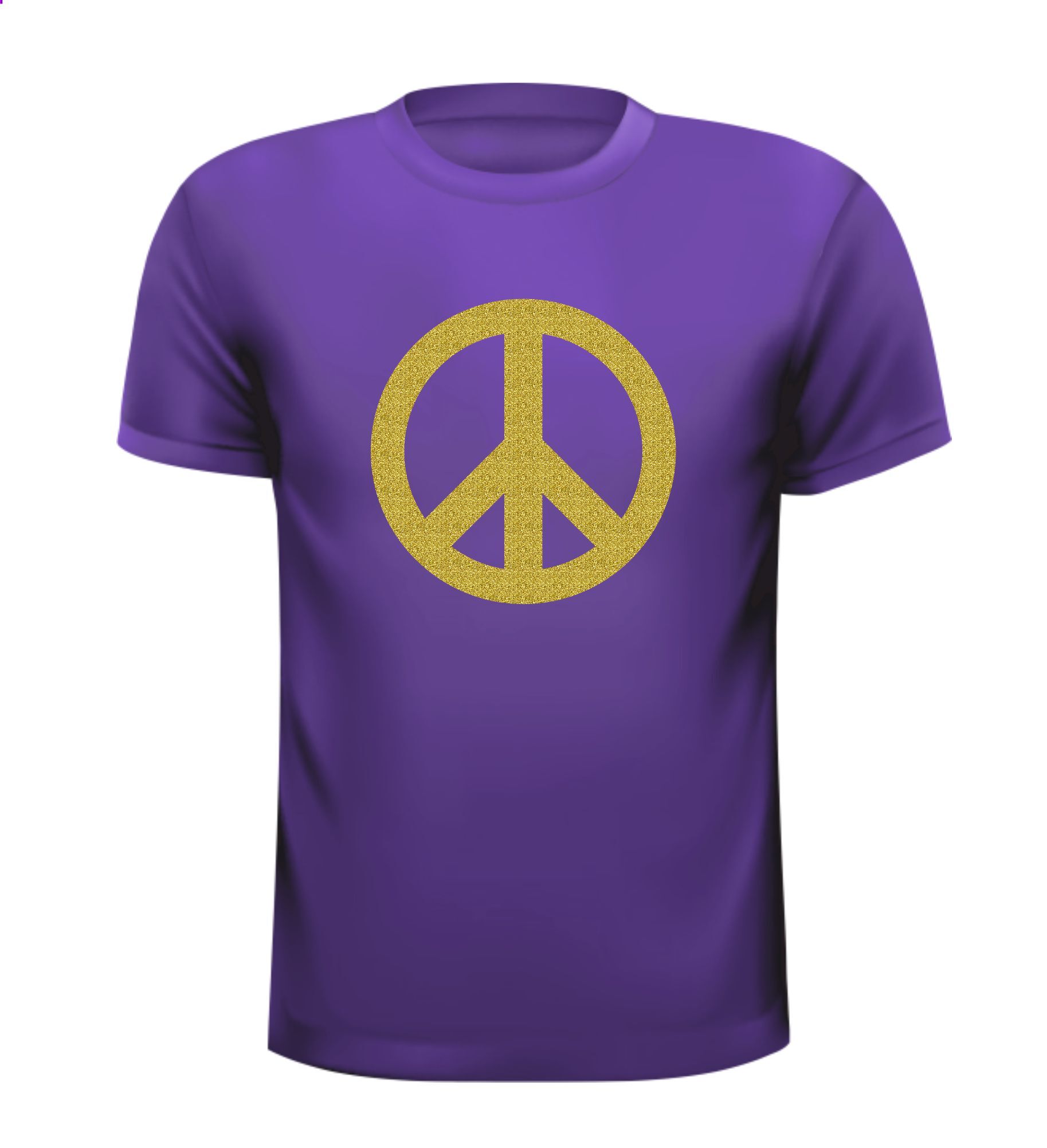 T-shirt vrede peace teken seventies gouden glitter opdruk lekker fout seventies shirt