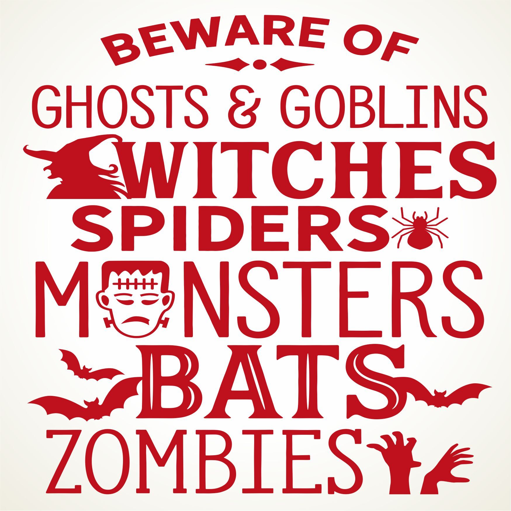 Tegeltje voor Halloween beware of ghosts gobling witches spiders monsters bats zombies