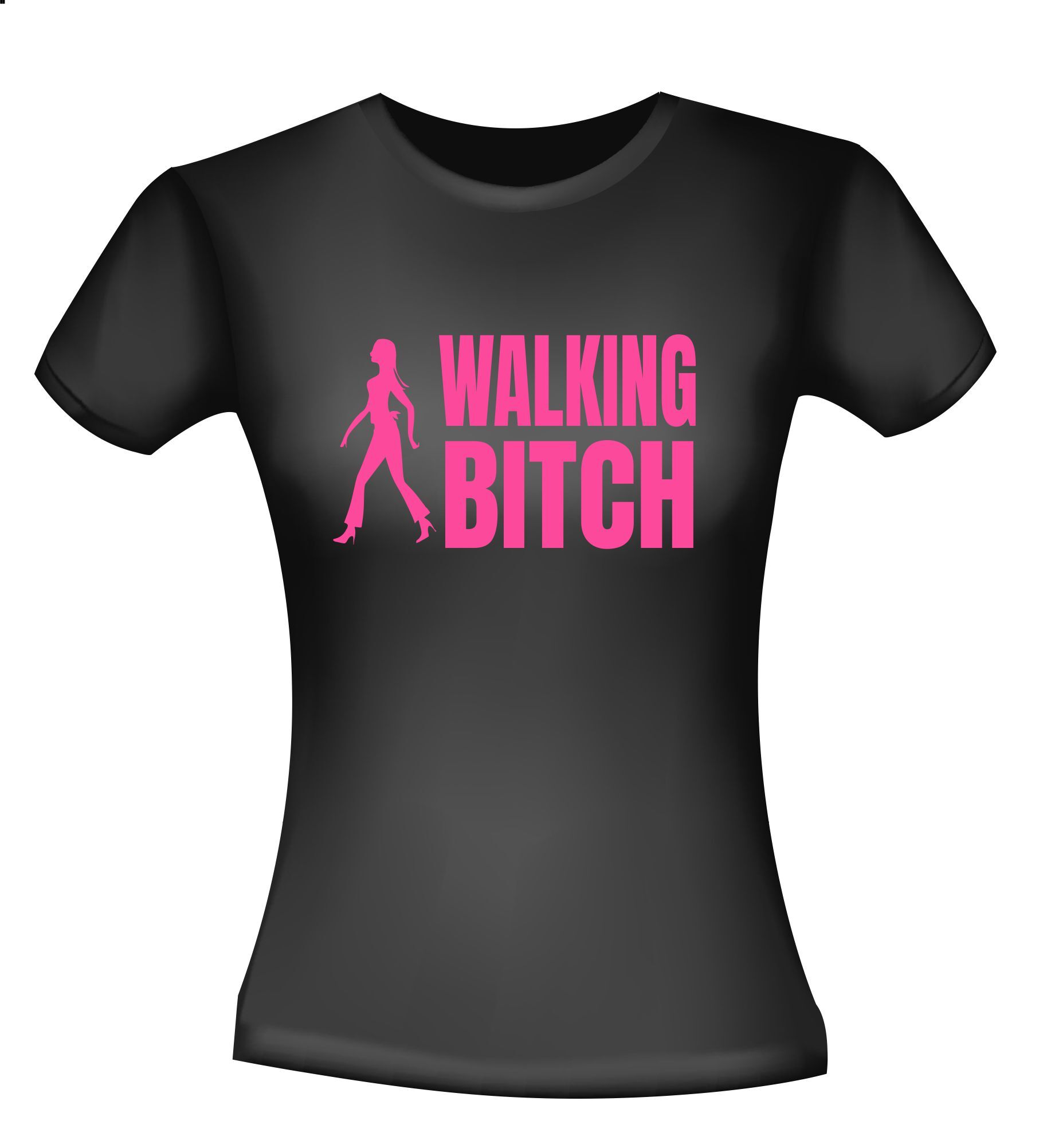 Zwart Shirt walking bitch neon roze letters 