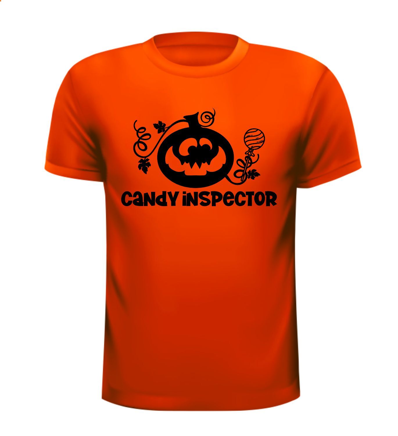 Shirtje voor Halloween pumpkin candy inspector snoep inspecteur