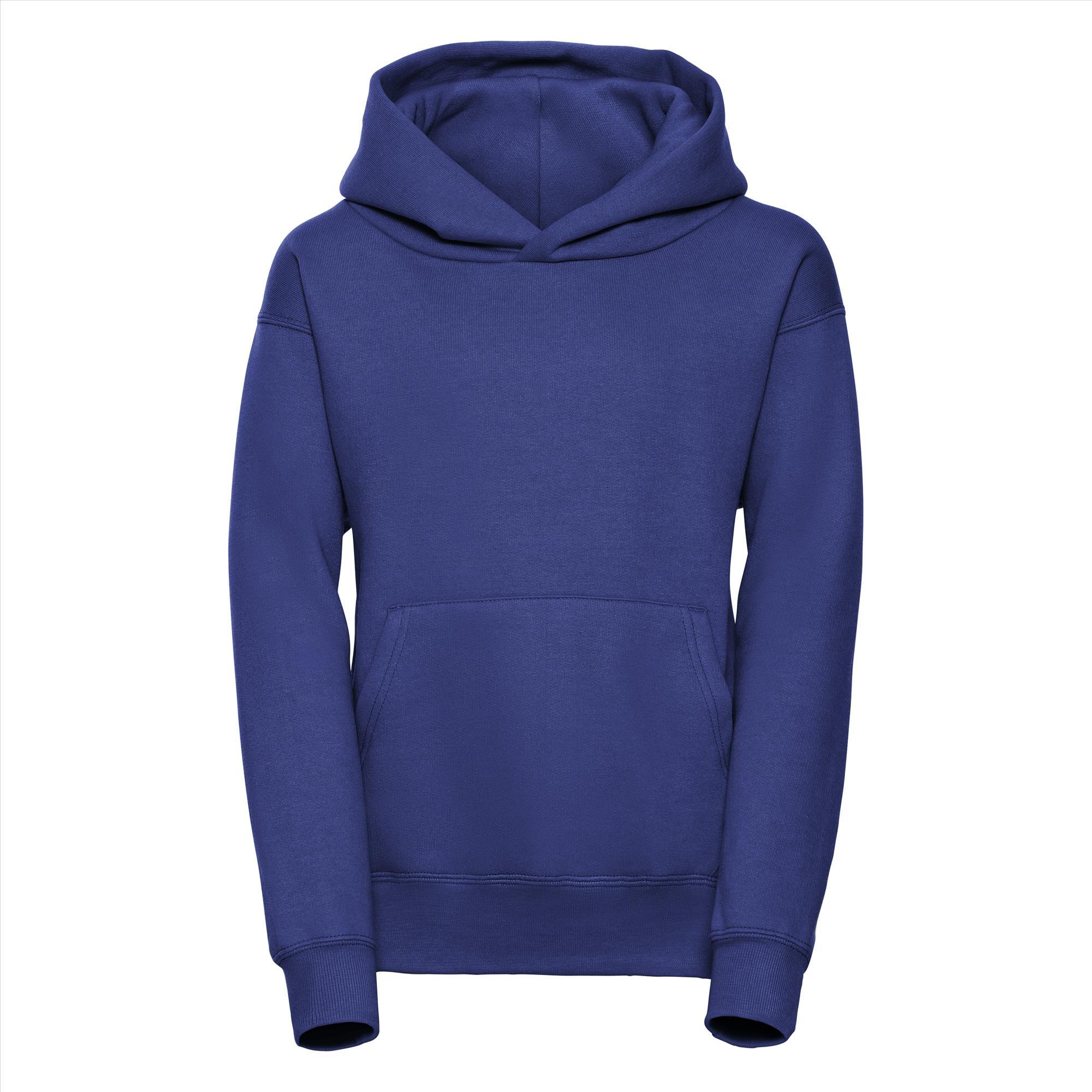 Blauwe Kinder hoodie met dubbellaags capuchon.