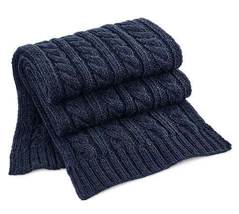 Donker blauwe Gebreide gemêleerde sjaal met kabel wintersjaal dames. 