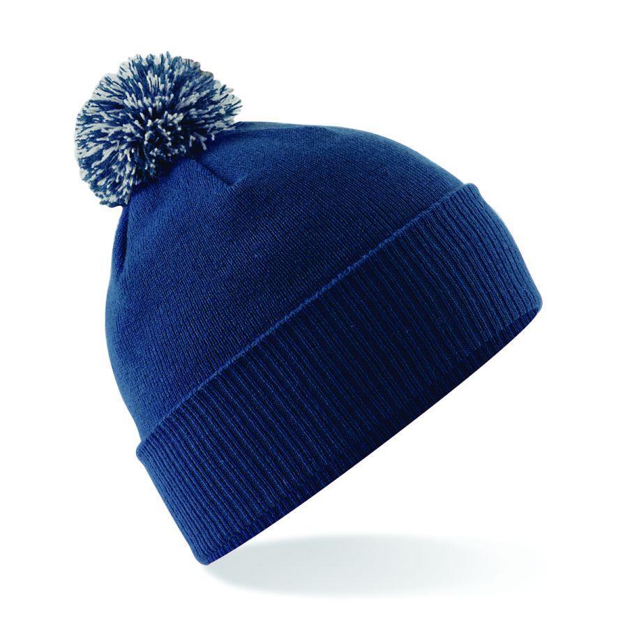 Donkerblauwe wintermuts met pompon voor kinderen 2 kleurige pompon vrolijke wintermuts