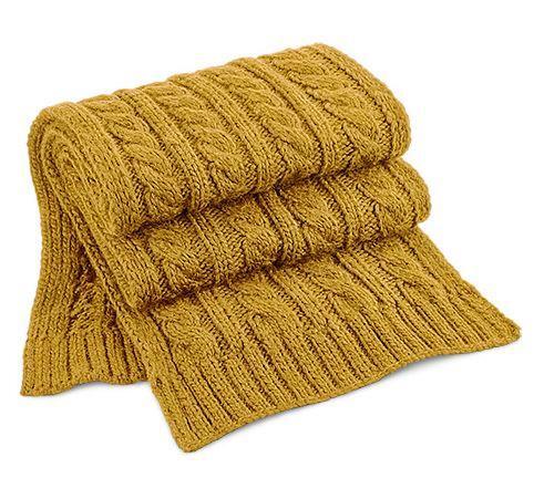 Gebreide gemêleerde sjaal met kabel wintersjaal dames mosterd geel