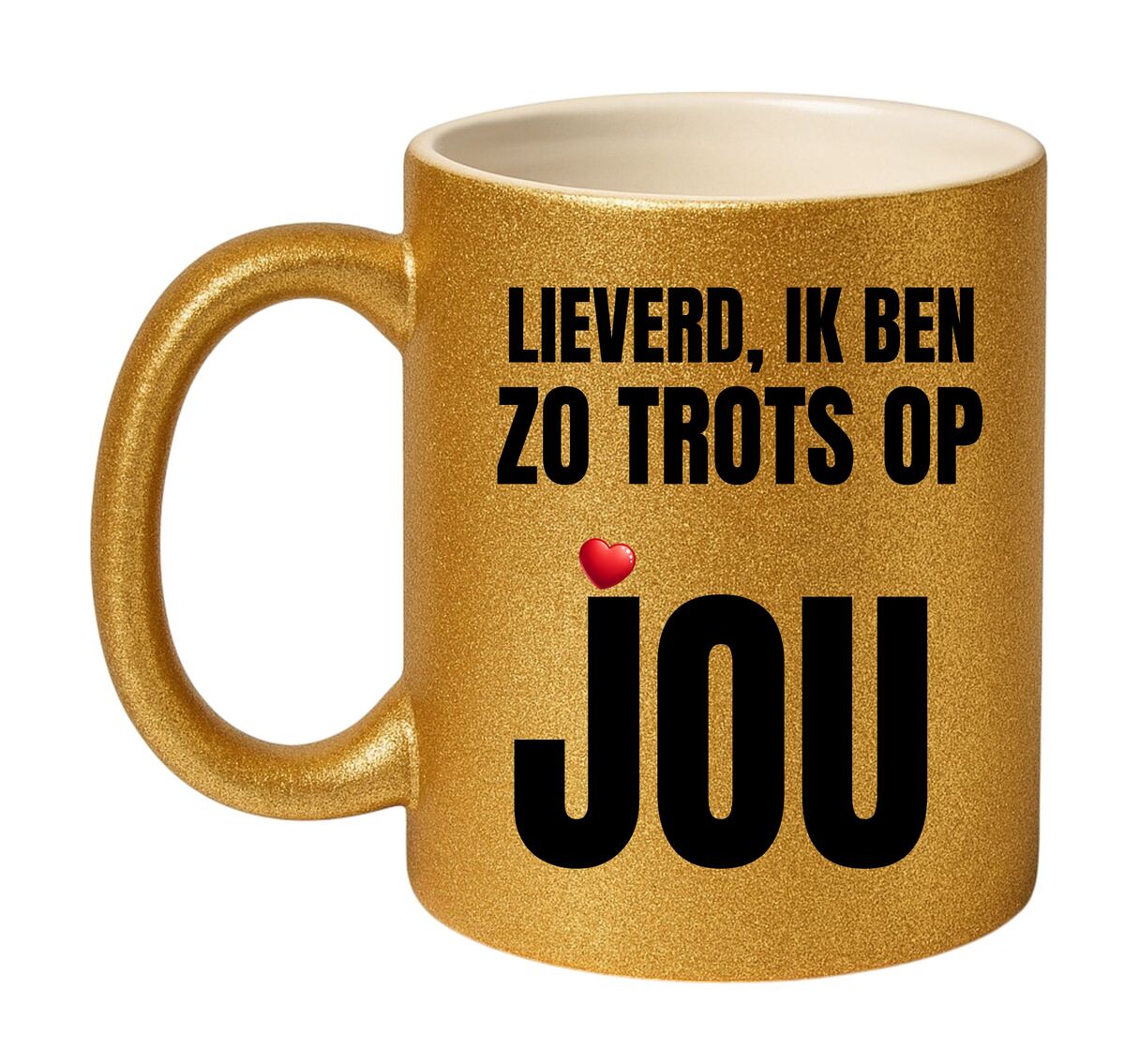 Gouden beker met de tekst  lieverd ik ben zo trots op jou glitter