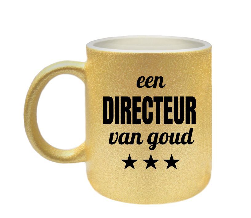 Mok een directeur van goud. Gouden glitter mok