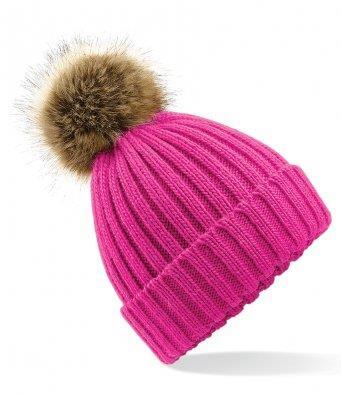 Roze warme wintermuts voor de donkere en koude dagen Chunky muts met pompon 