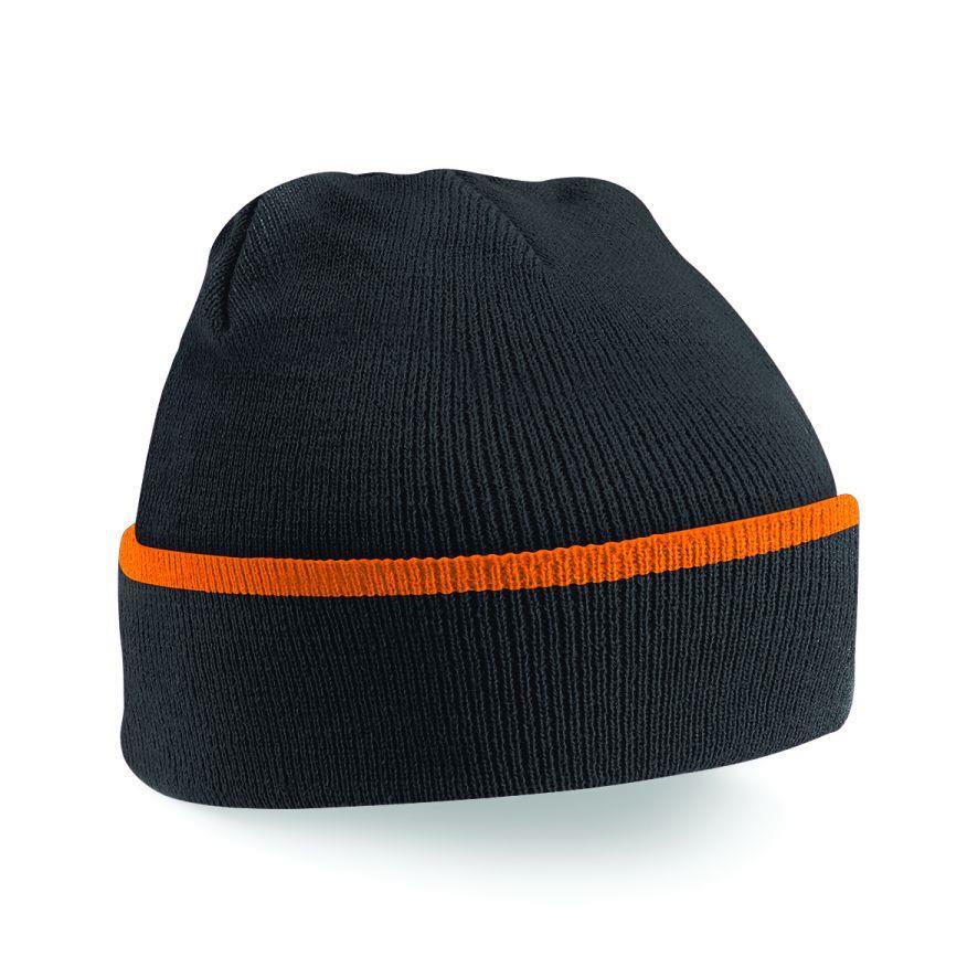 Wintermutsen Mutsen voor winterse dagen Teamwear muts zwart met oranje streep