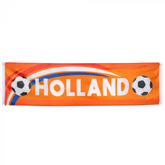 Banner Holland oranje voetballen 180x50 cm voor binnen en buiten polyester