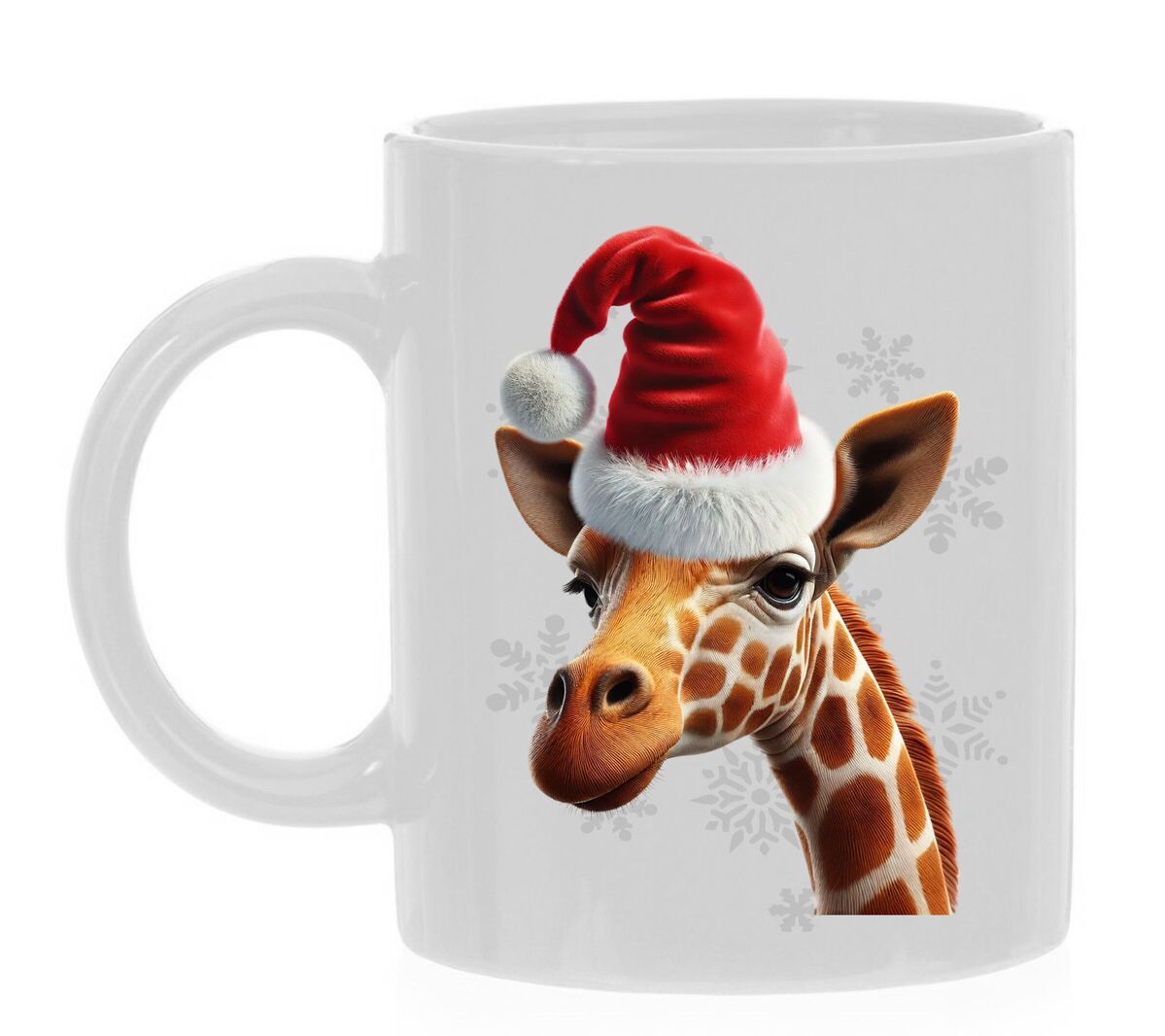 Kerst mok met de opdruk van een giraffe met een kerstmuts op