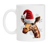 Kerst mok met de opdruk van een giraffe met een kerstmuts op