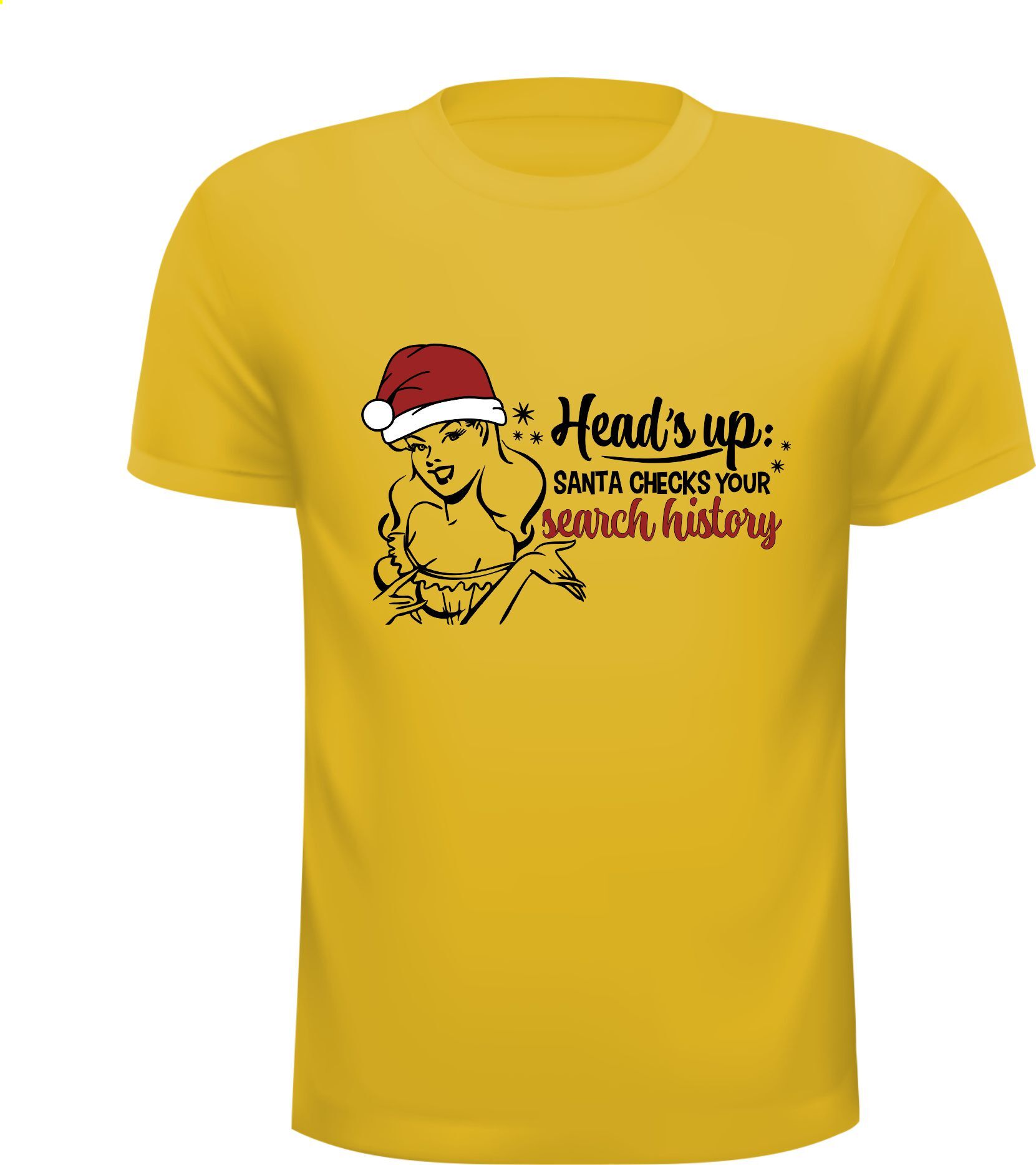 T-shirt voor de kerst heads up santa checks your search history