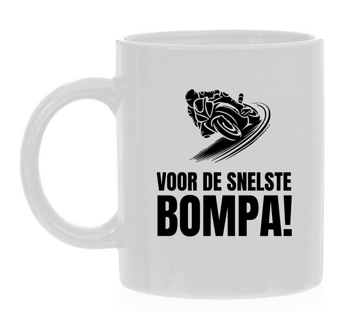 Mok voor de snelste bompa. Een bompa die motor rijd