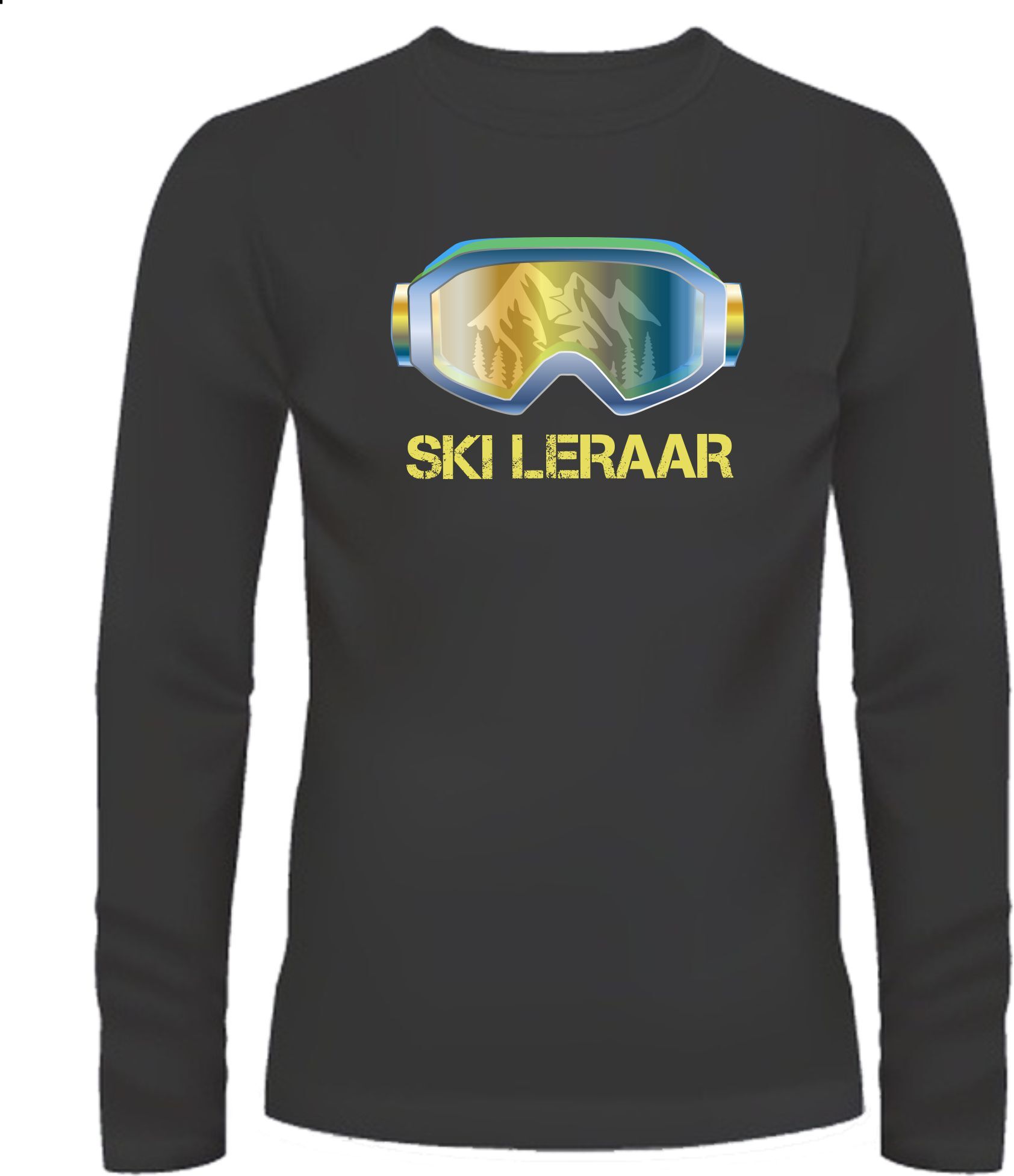 Shirtje lange mouw ski leraar met foute ski bril print