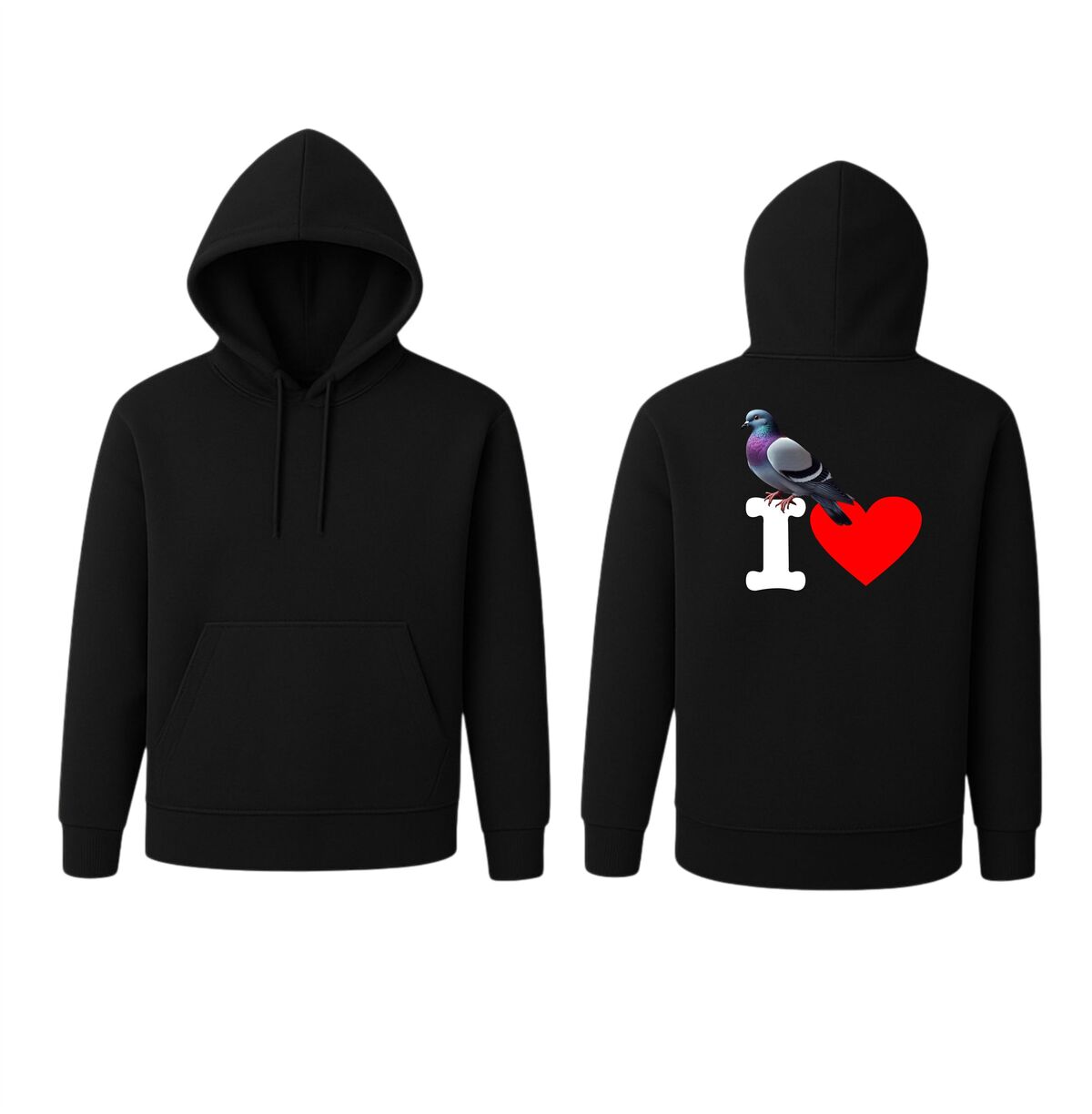 zwarte hoodie ik hou van duiven