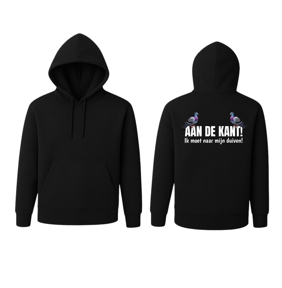 Zwarte hoodie voor duivenmelkers aan de kant ik moet naar mijn duiven!