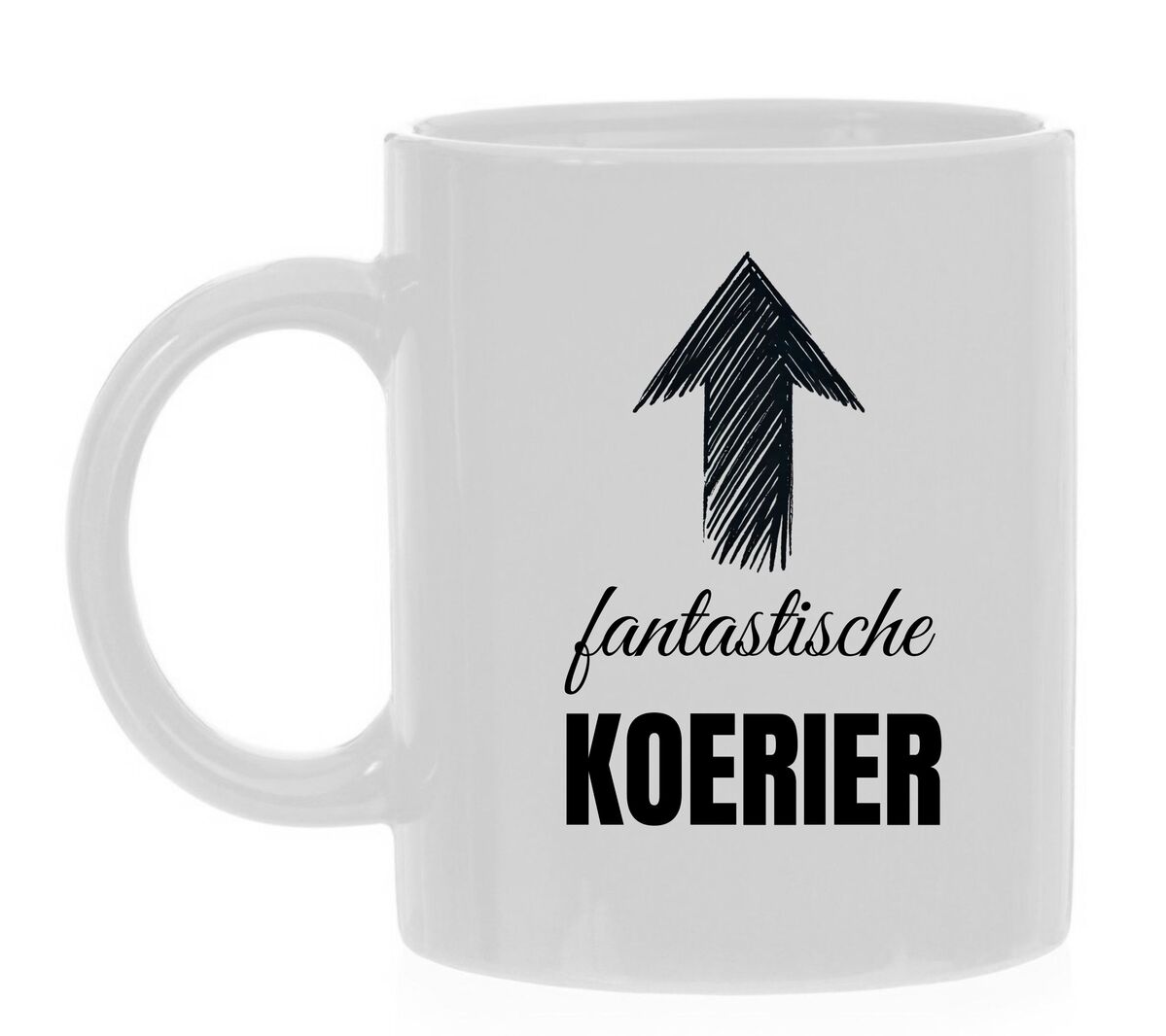 Beker wit met zwarte opdruk fantastische koerier