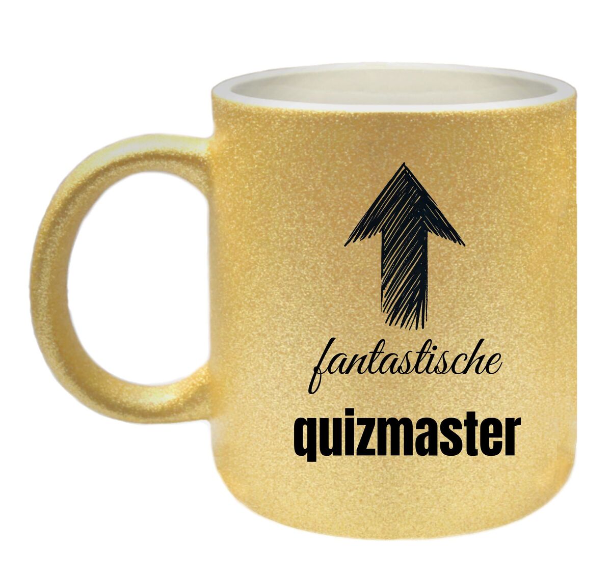 Goud met glitters mok voor een fantastische quizmaster