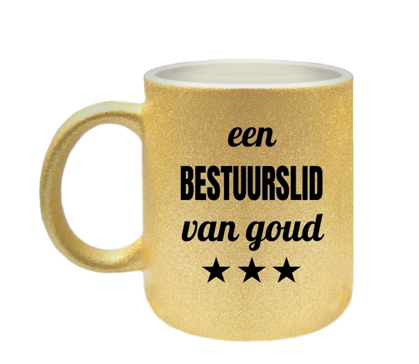 Beker glitter goud voor een bestuurslid van goud