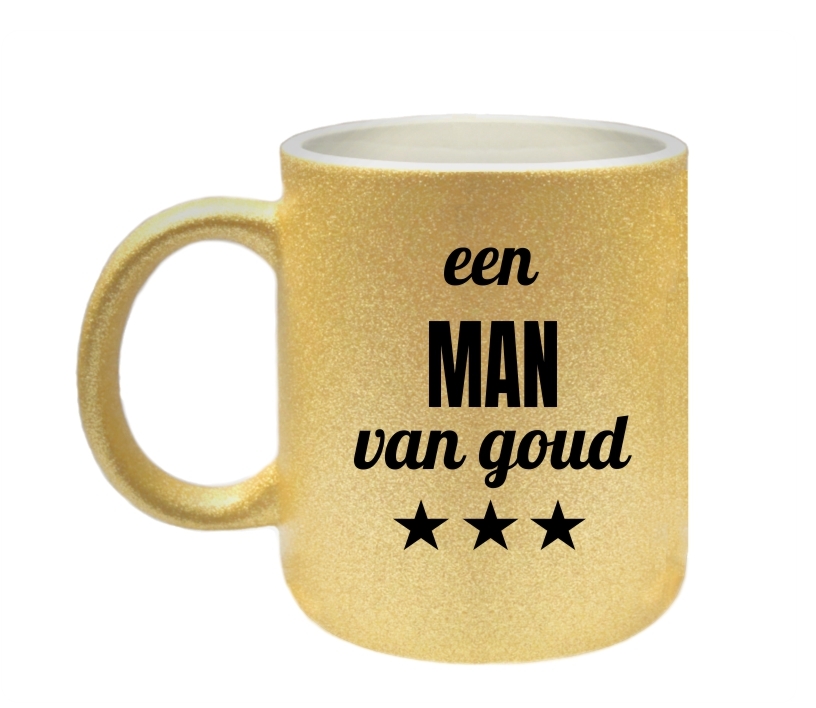 Een man van goud beker met glitters 