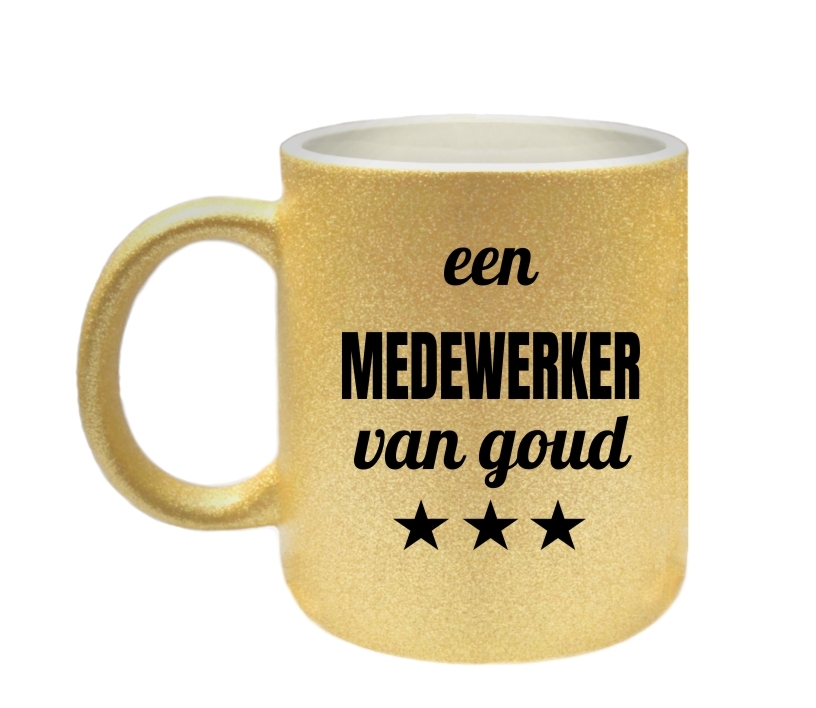 Een medewerker van goud glitter mok leuk cadeau als blijk van waardering