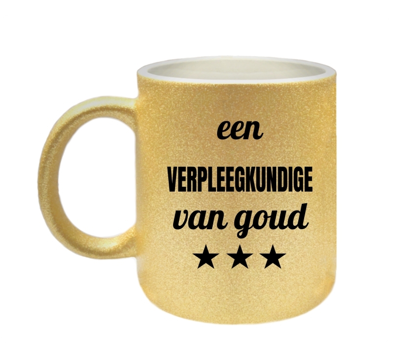 Een verpleegkundige van goud mok met glitters