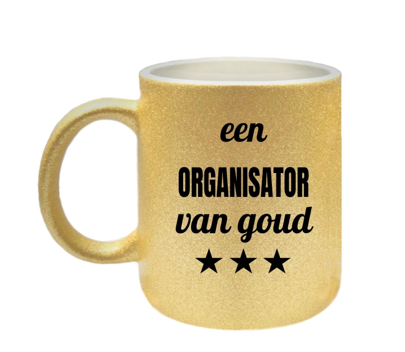 Glitter mok voor een organistor van goud 