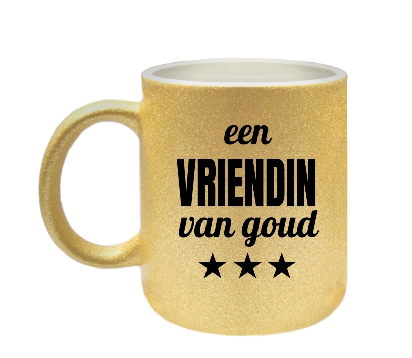 Gouden glitter mok voor een vriendin van goud cadeaumok