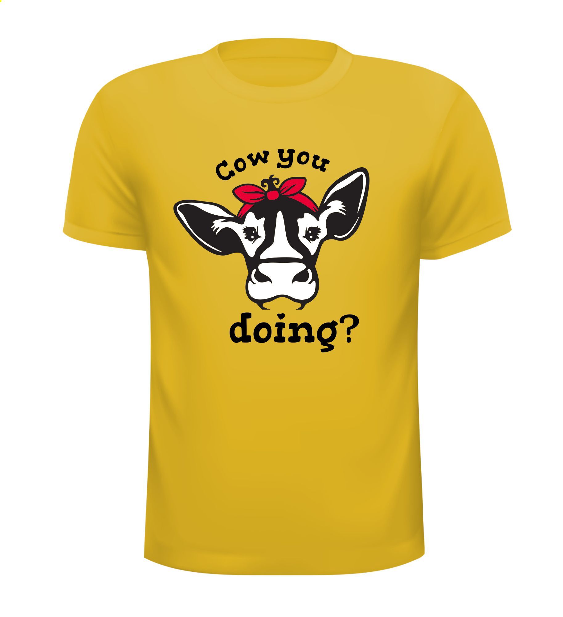 Shirtje cow you doing? opdruk koe die vraagt hoe het ermee gaat