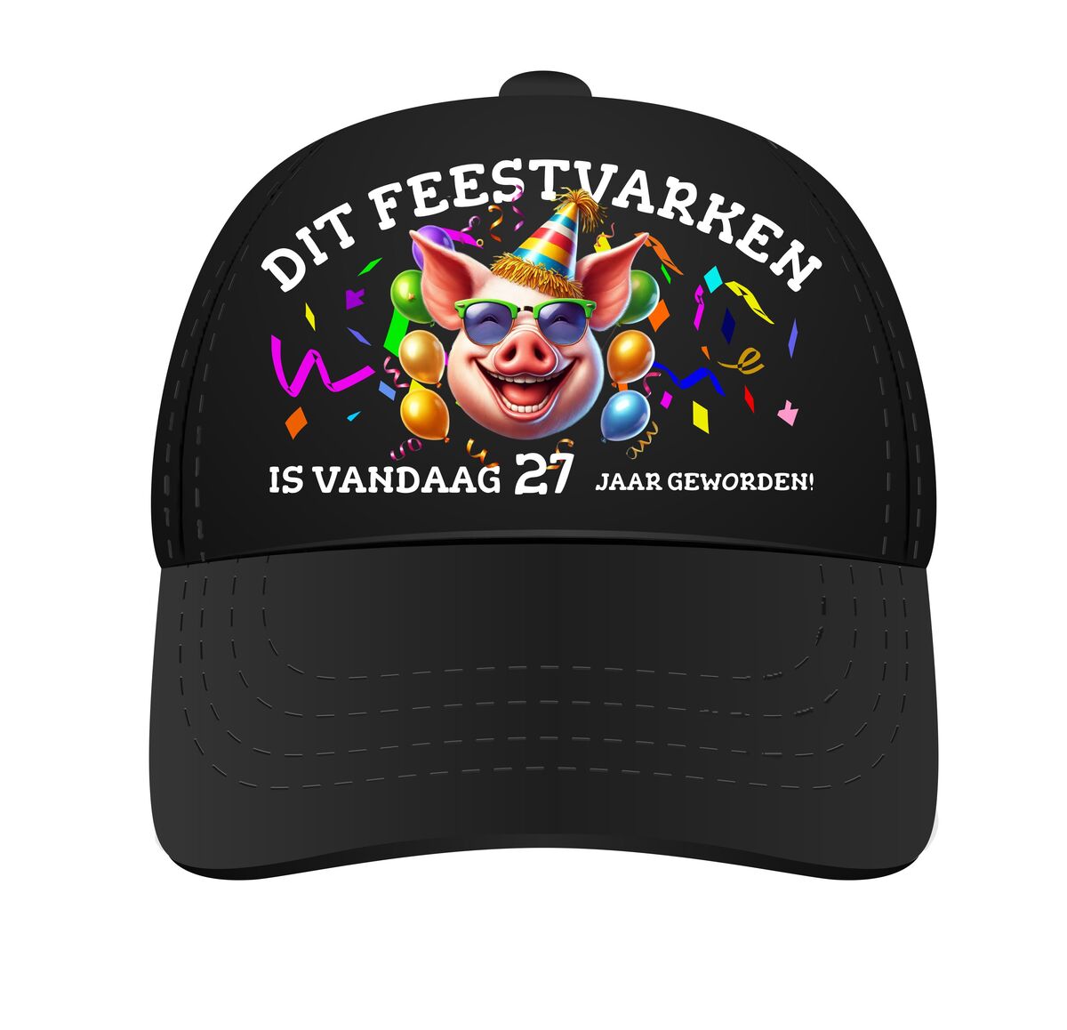 Pet feestvarken 27 jaar leuk orgineel full colour print verstelbaar diverse kleuren