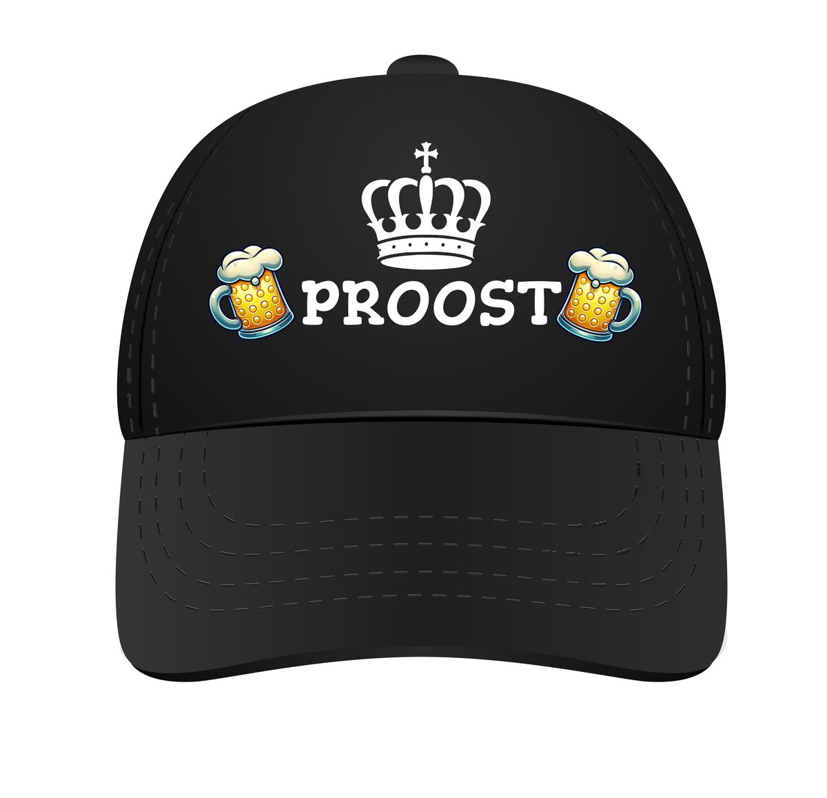 Pet volwassen proost met kroon en bierpullen