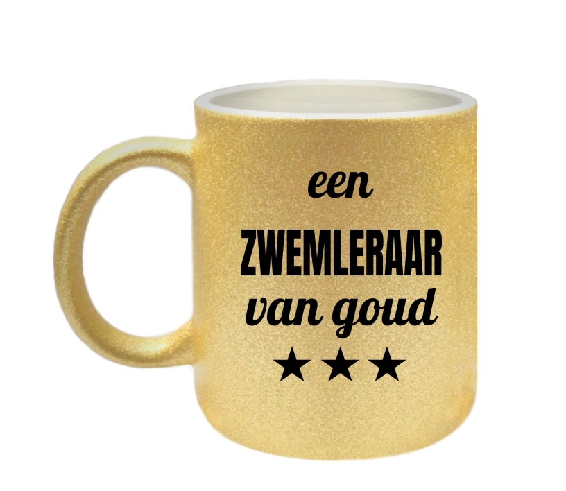 een zwemleraar van goud beker met glitters