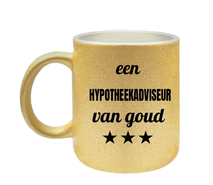 Een hypotheekadviseur van goud beker met gouden glitters