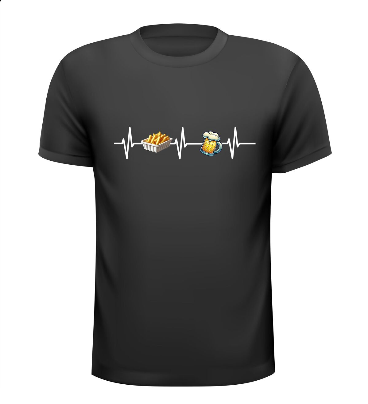 Leuk bier patat T-shirt hartfilmpje ECG