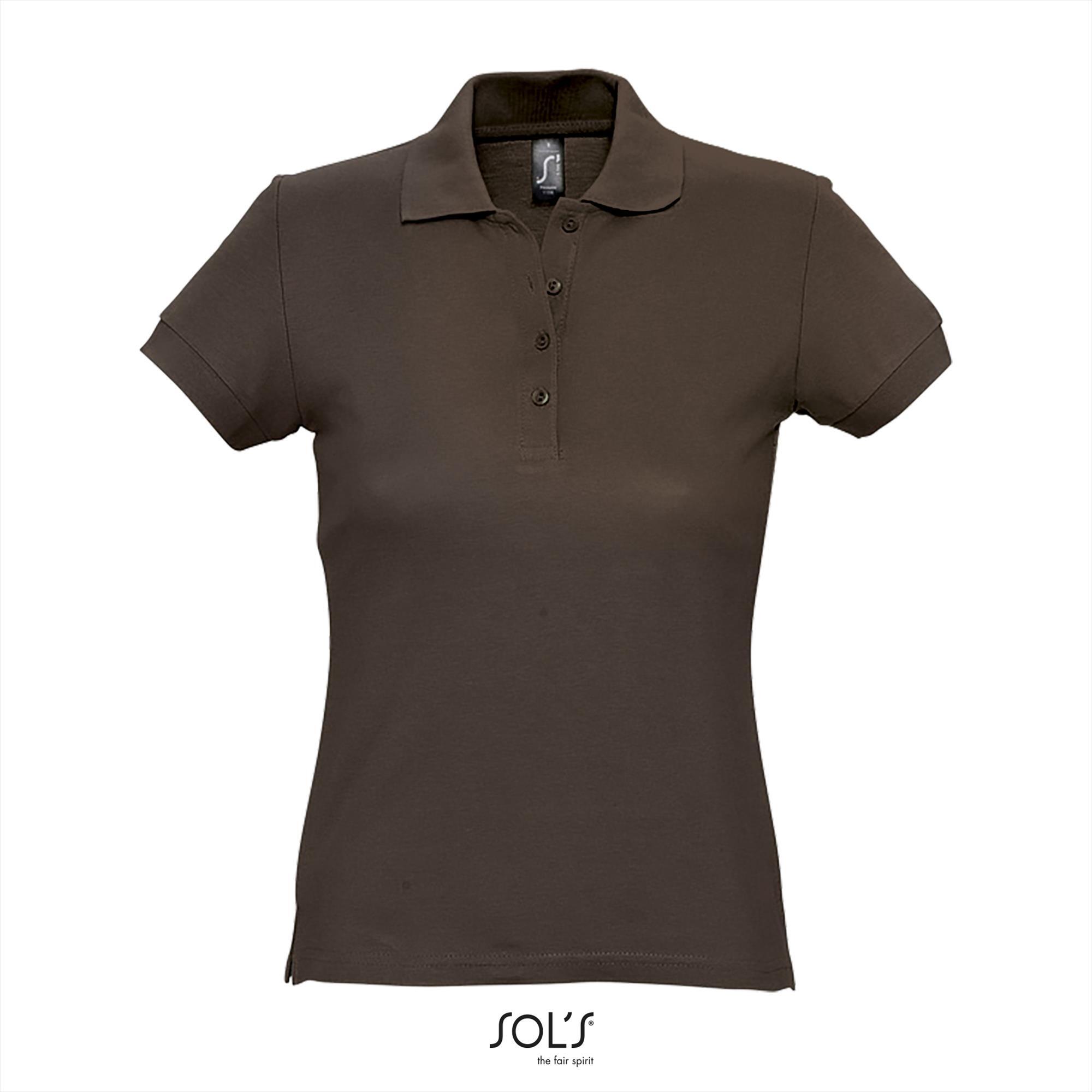 Dames polo chocolade kleur korte mouw