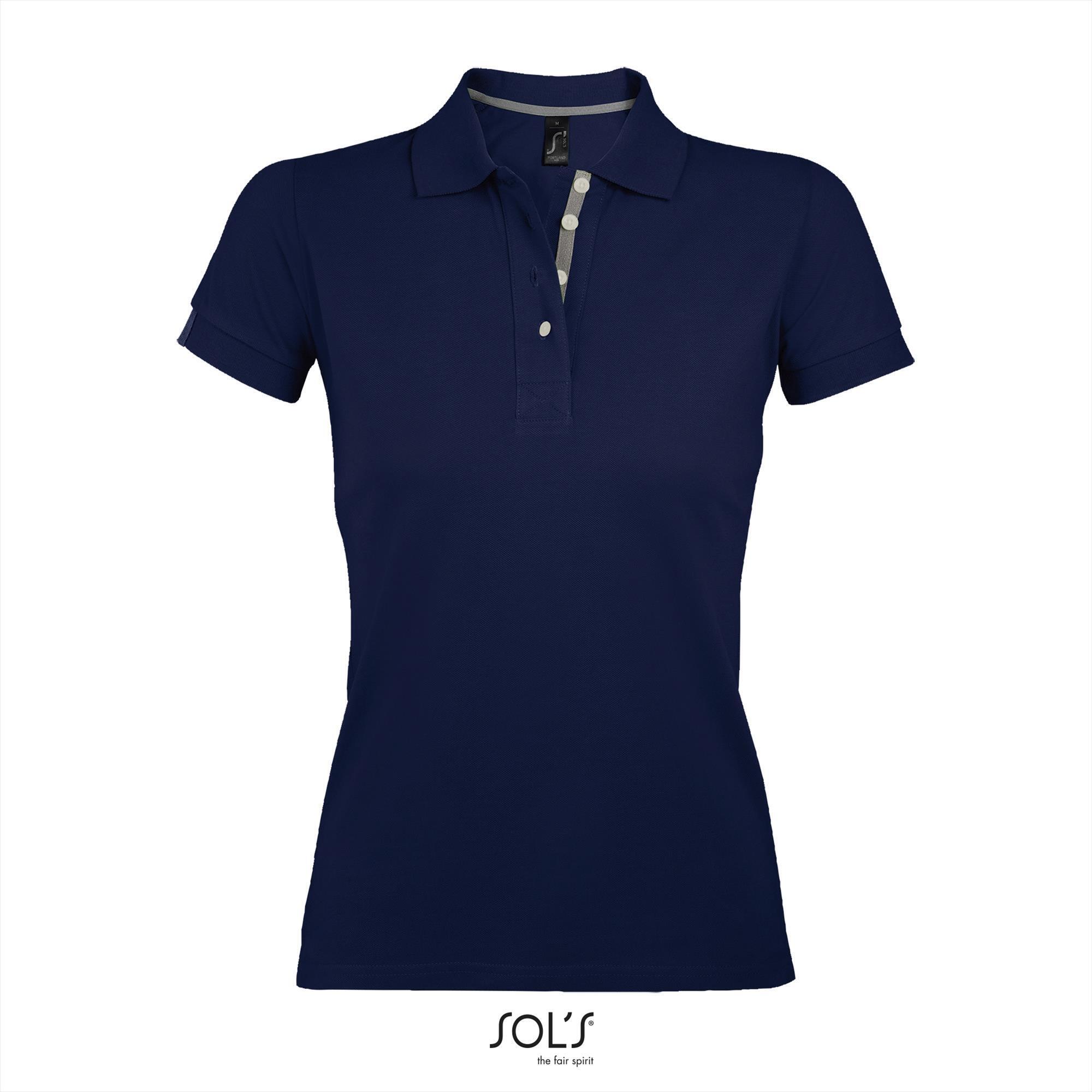 Dames polo donkerblauw korte mouw te bedrukken