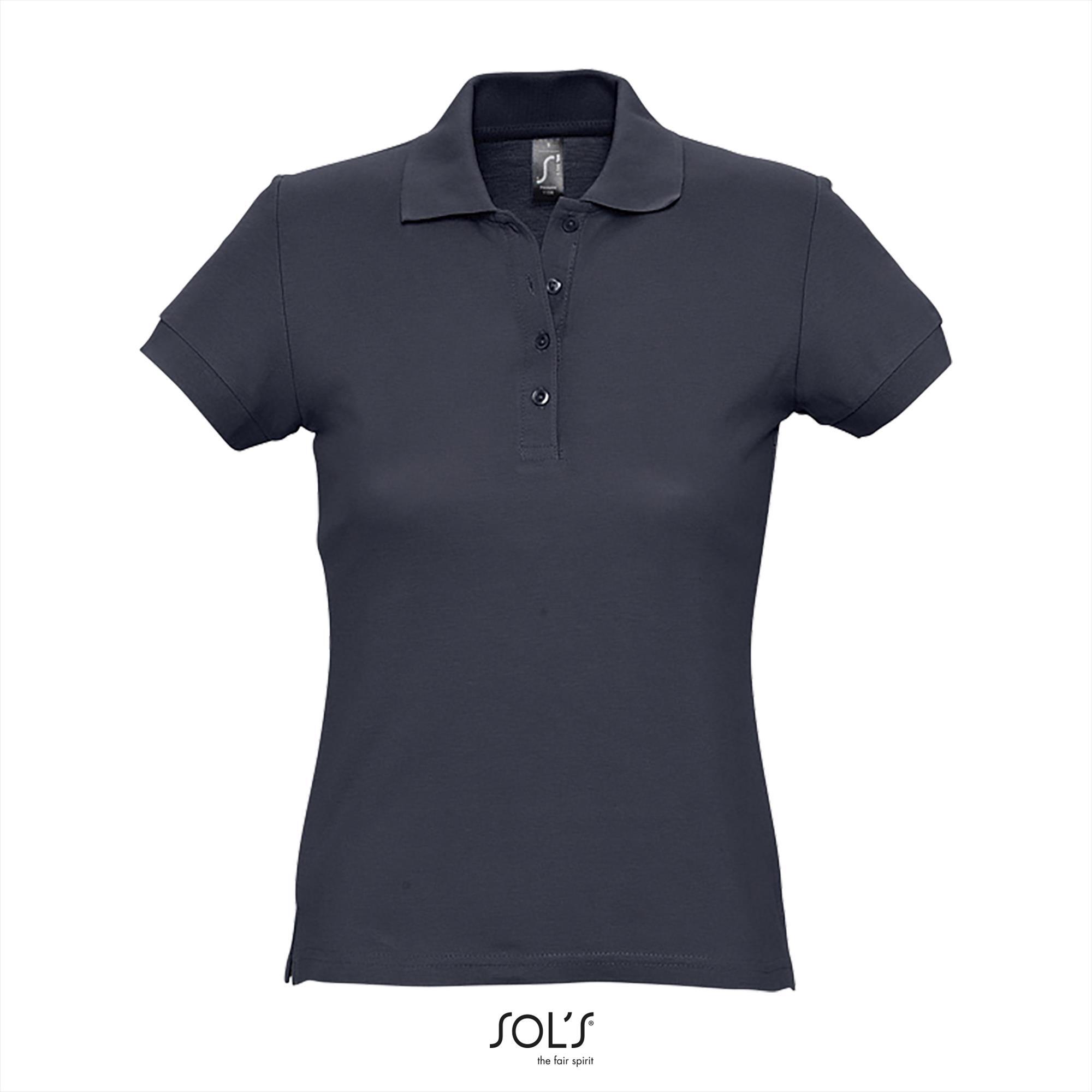 Dames polo donkerblauw korte mouw