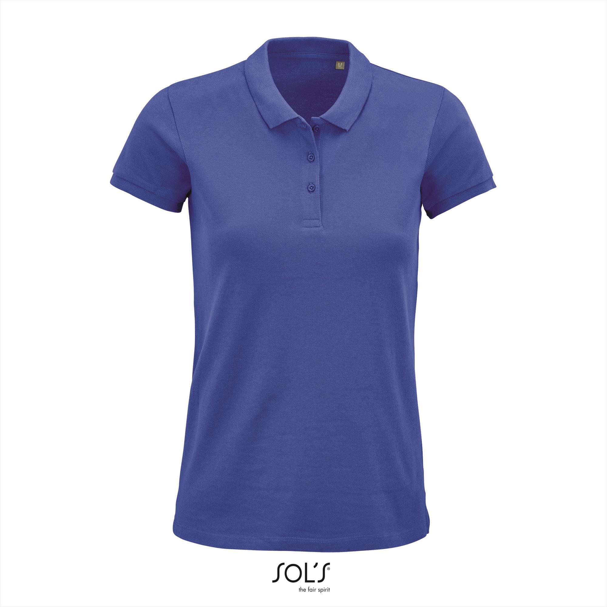 Dames polo royal blauw Regular Fit model biologisch katoen