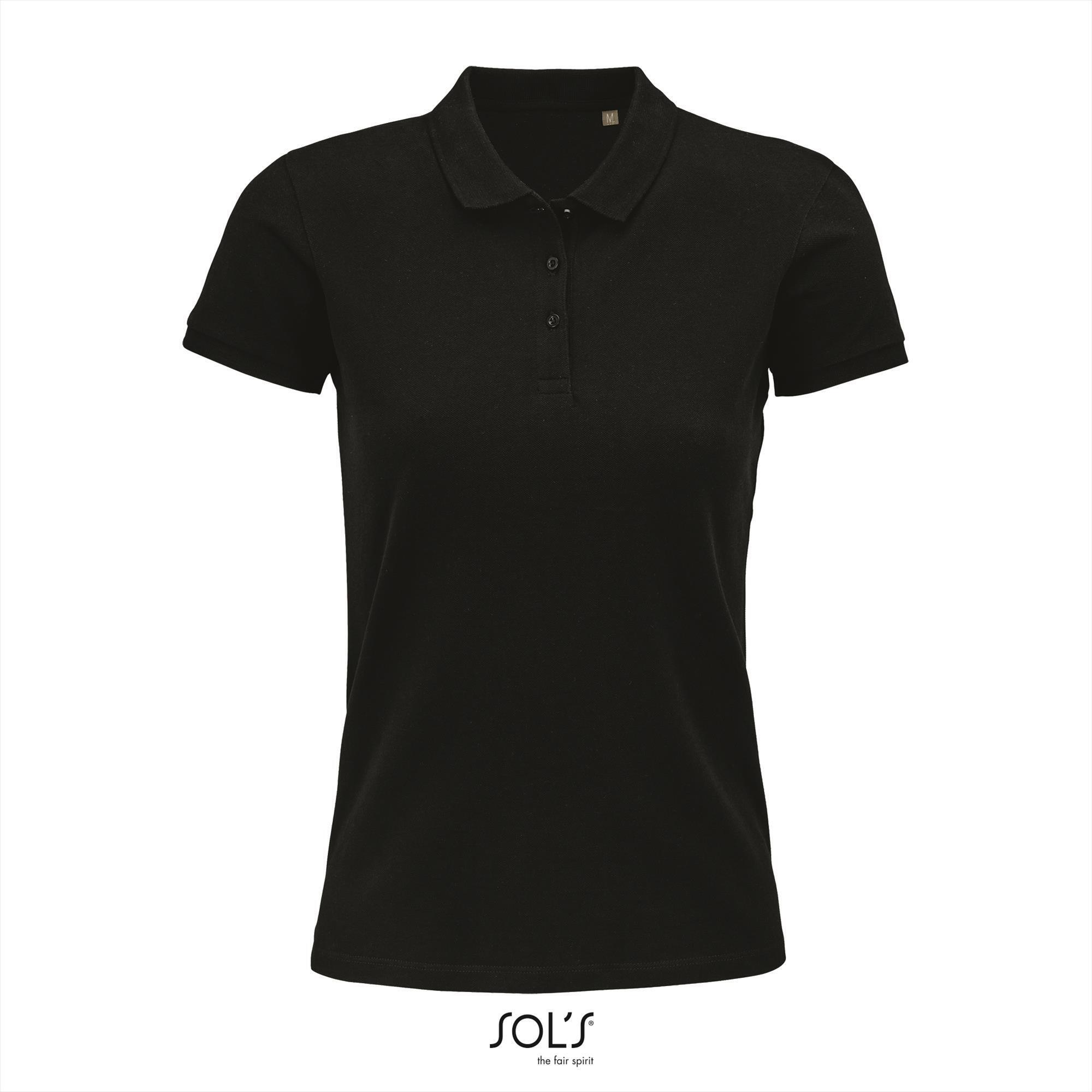 Dames polo zwart Regular Fit model biologisch katoen