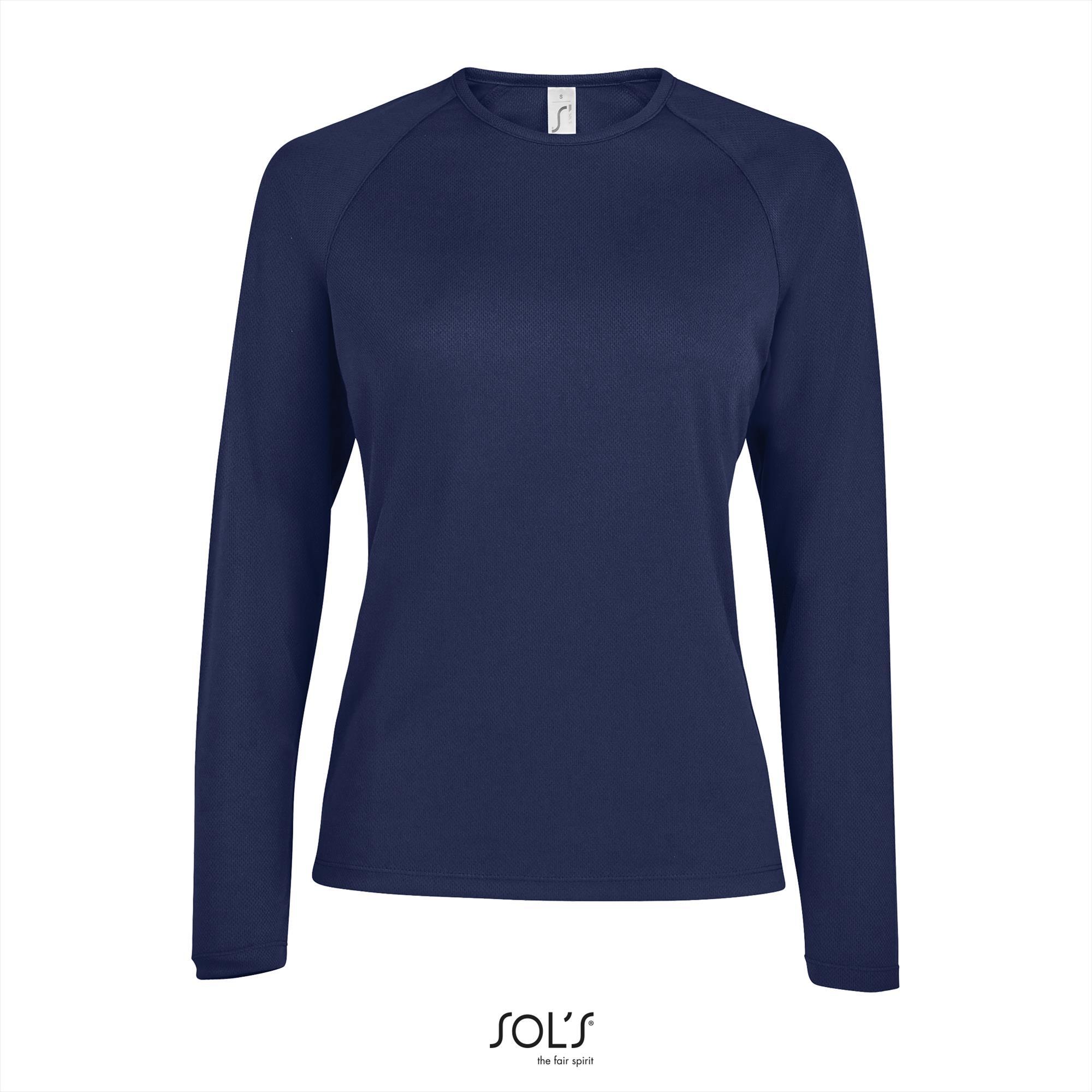 Dames sport T-shirt met lange mouwen donkerblauw