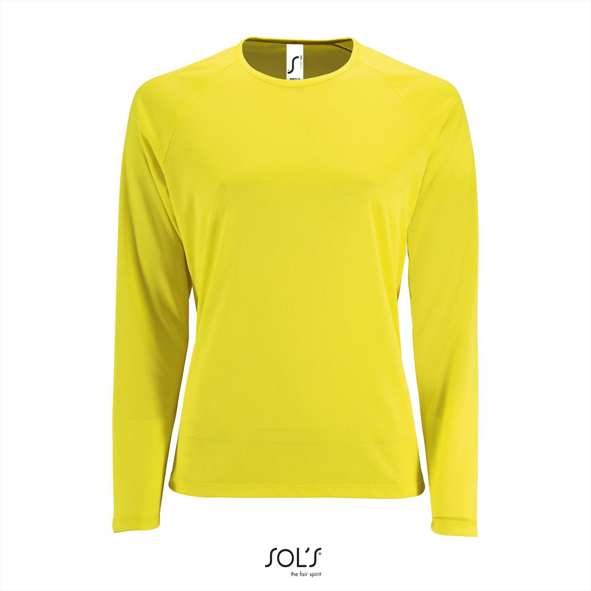 Dames sport T-shirt met lange mouwen neon geel