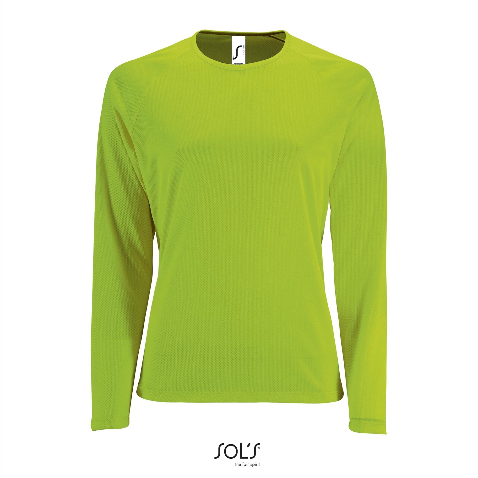Dames sport T-shirt met lange mouwen neon groen