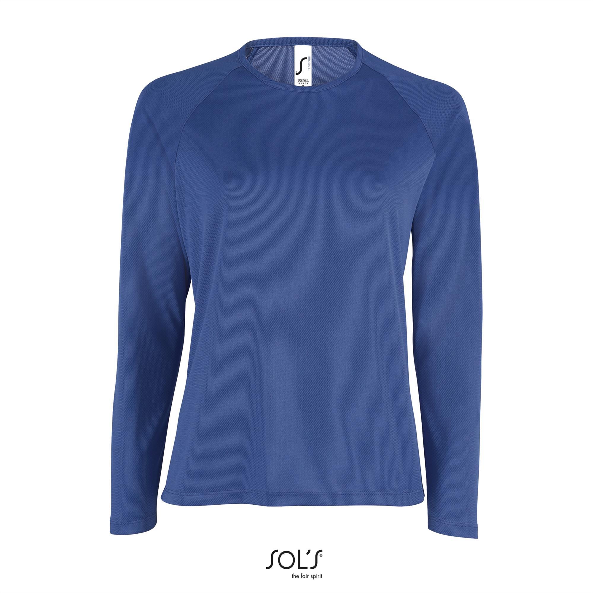 Dames sport T-shirt met lange mouwen royal blauw