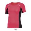 foto 4 Dames Sportshirt neon koraal rood met contrasterende kleur aan de zijkant 
