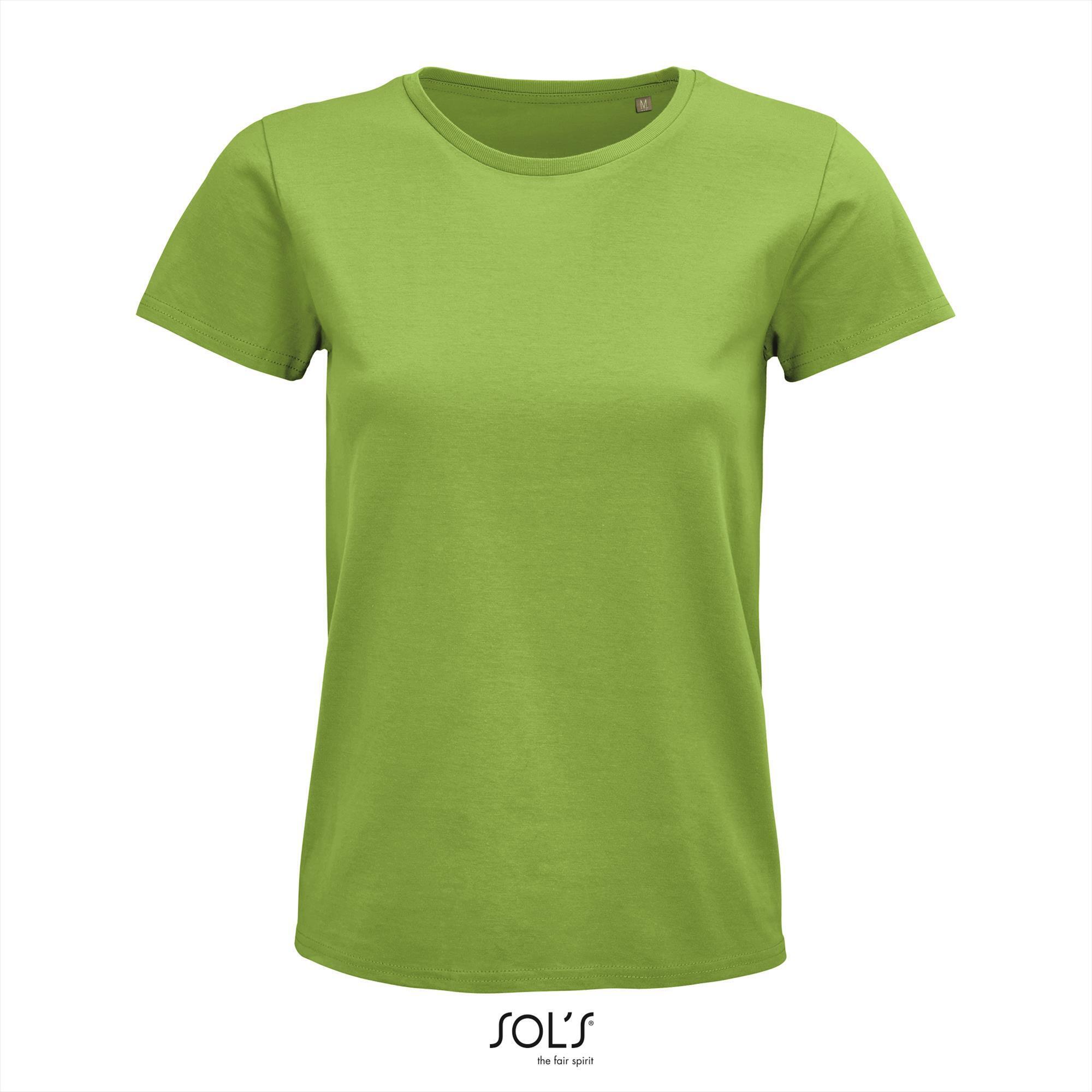 Dames T-shirt appel groen biologisch katoen ronde hals