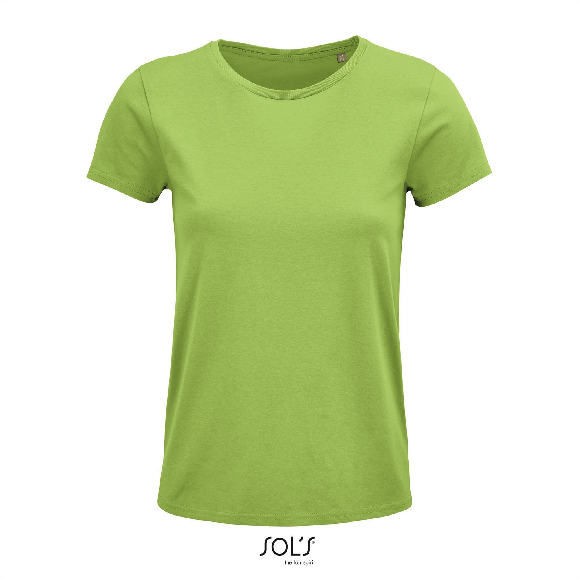 Dames T-shirt appel groen Ronde hals biologisch katoen