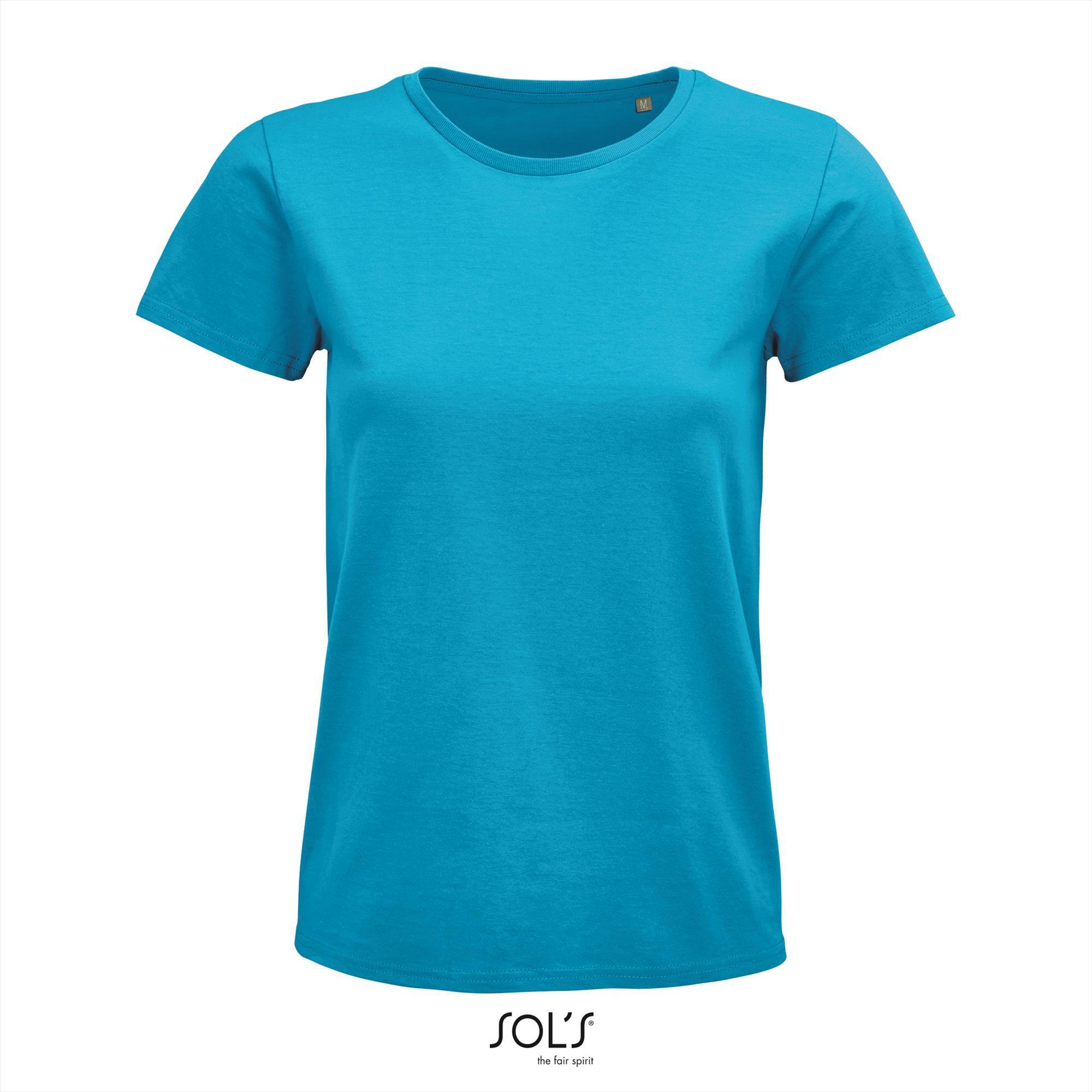 Dames T-shirt aqua biologisch katoen ronde hals