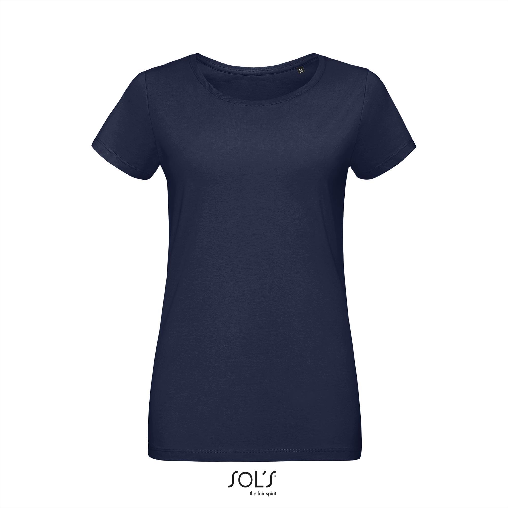 Dames T-shirt donkerblauw korte mouw Nauwsluitend zacht